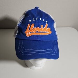 Naples Florida blue orange clear white mess trucker hat Marco Destin strap back